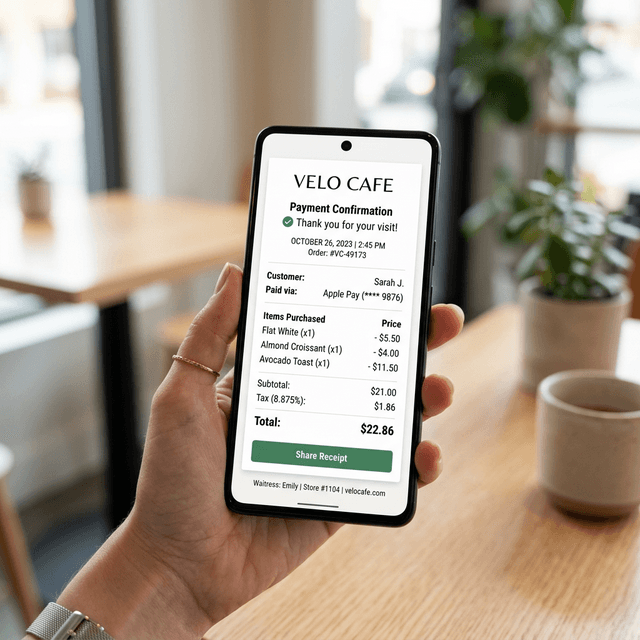 Tap to pay digital receipt
